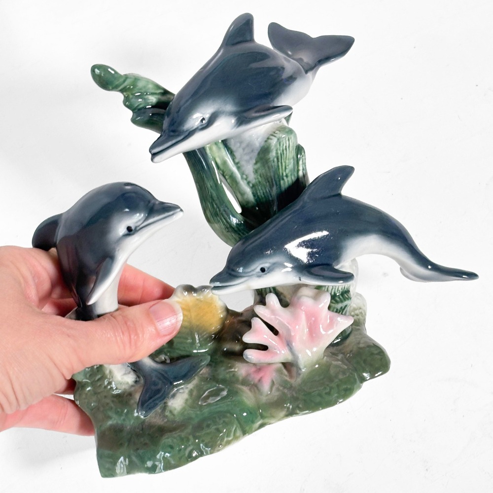 Ceramic‎ Trio of Dolphins Figurine Ocean Coral Reef Nautical Decor Mermaid